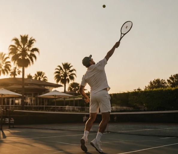 STEMON player serving at sunset